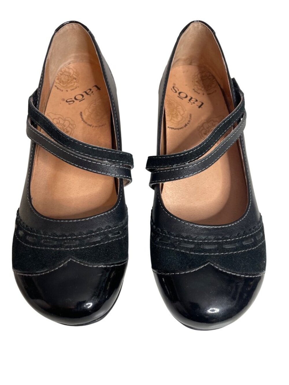 Taos Can Can Wing Tip Black Mary Jane Shoes With Suede And Patent Leather Accent